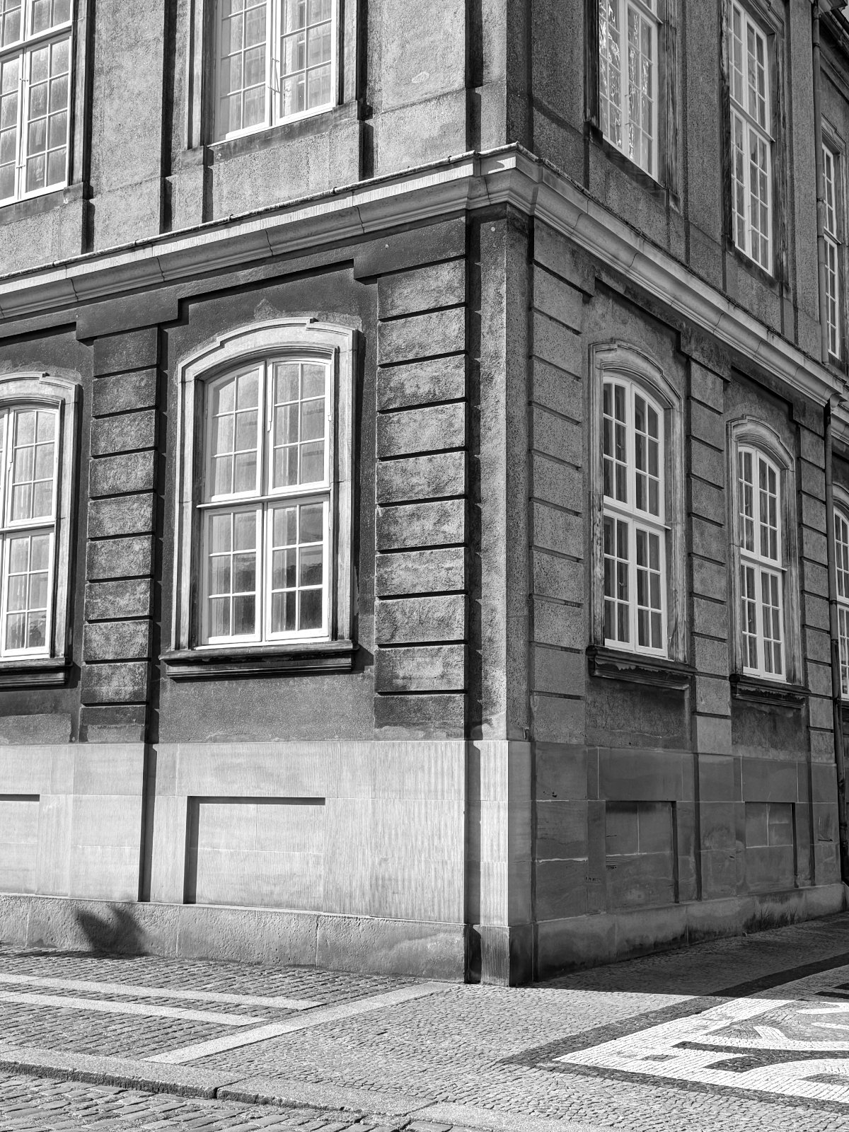 Mansion facade in Copenhagen — black and white